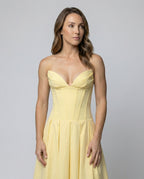 Women's Evening Dress with Deep V-Neck and Swinging Skirt - Upper Body View