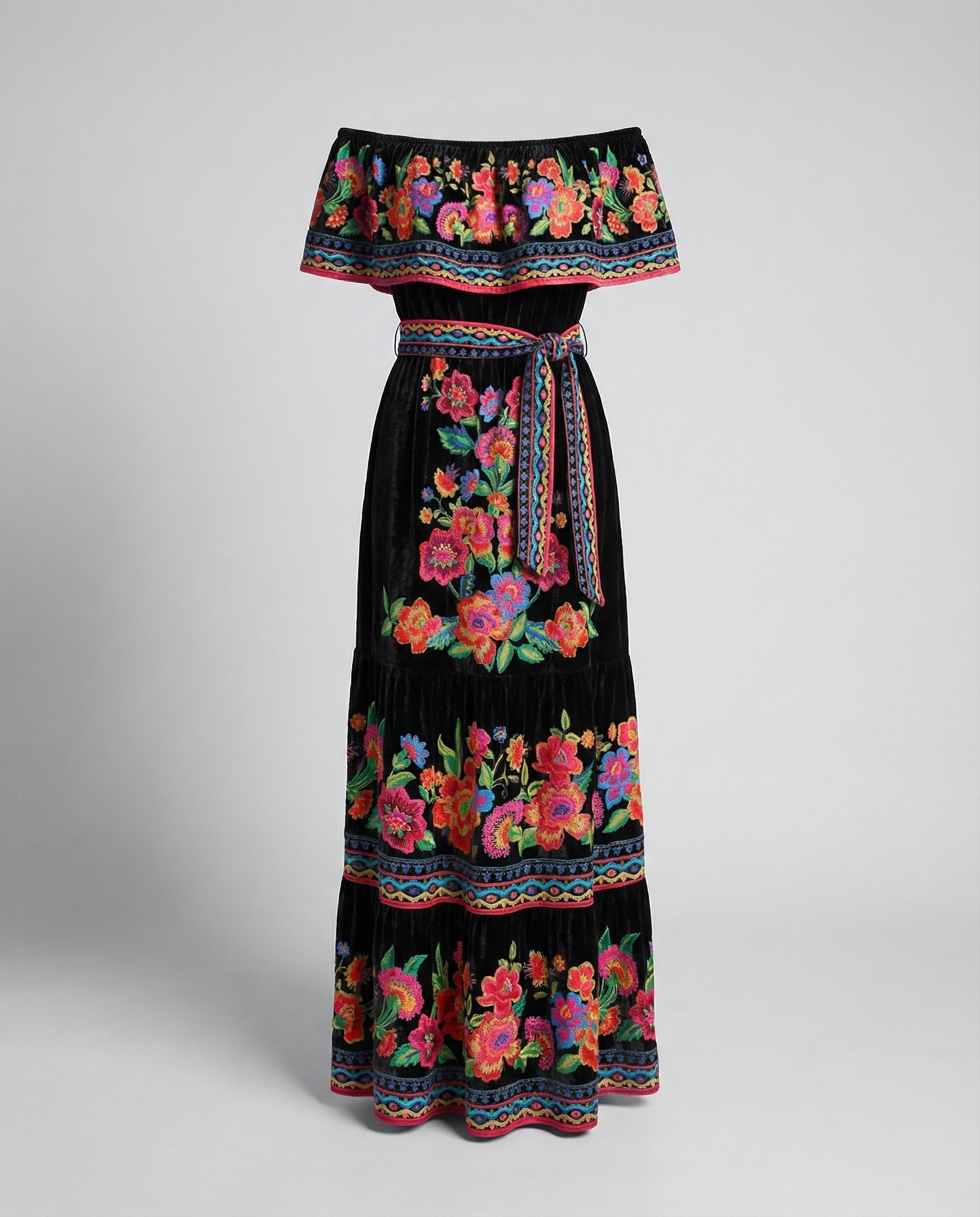 Women's Off-Shoulder Maxi Dress with Floral Patterns