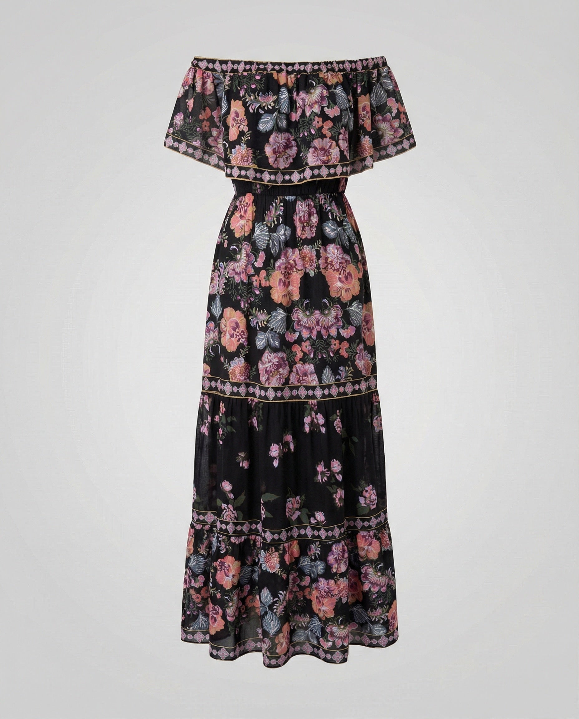 Women's Off-Shoulder Maxi Dress with Floral Patterns