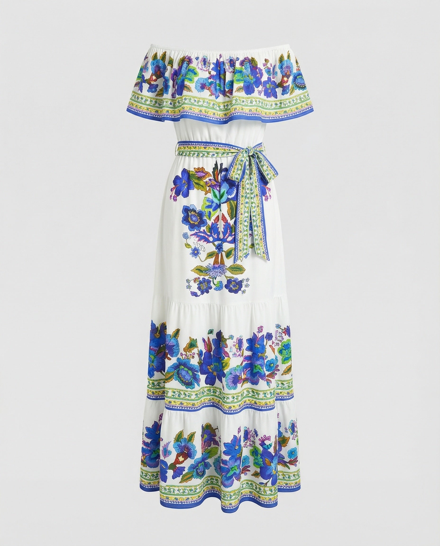 Women's Off-Shoulder Maxi Dress with Floral Patterns