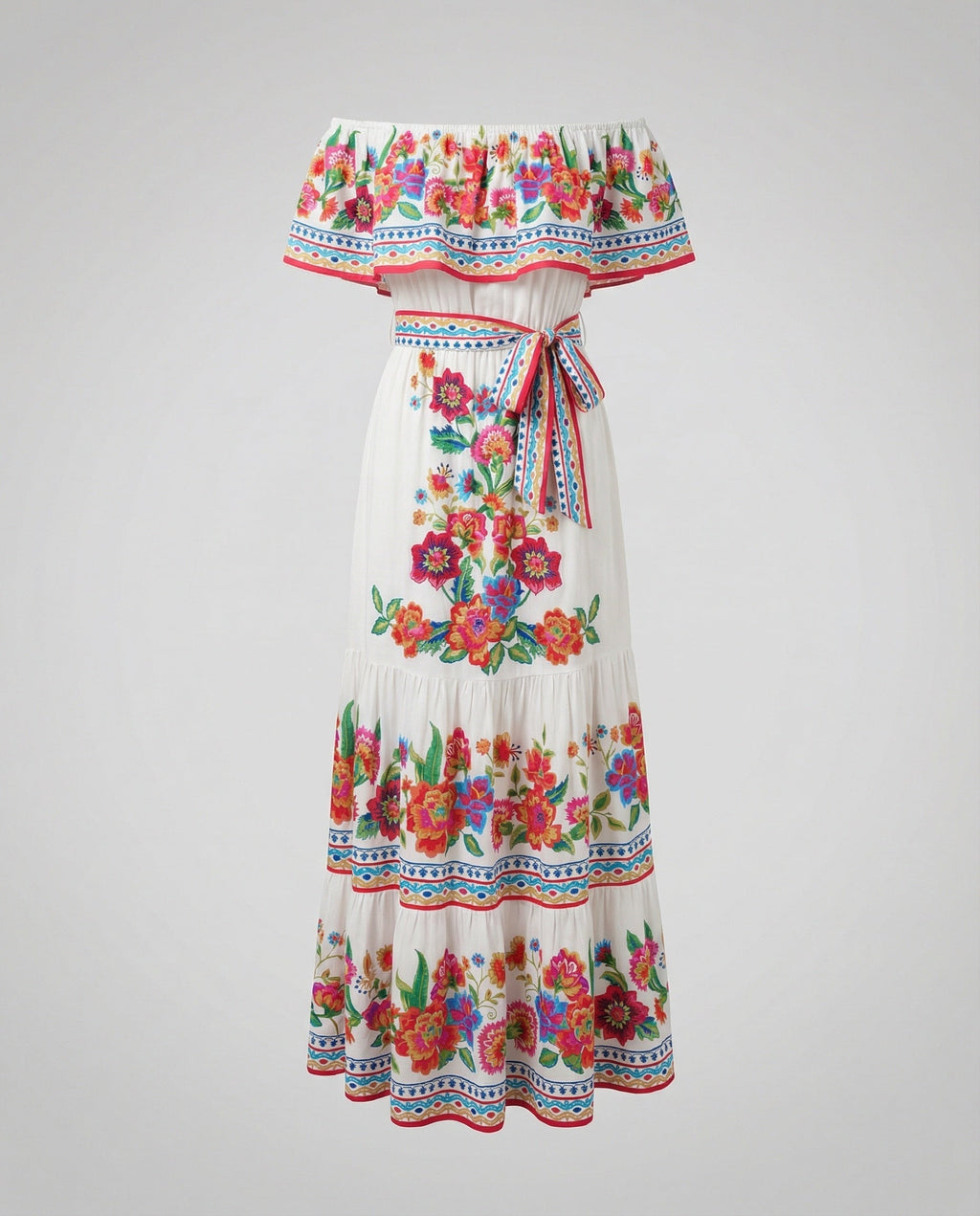 Women's Off-Shoulder Maxi Dress with Floral Patterns