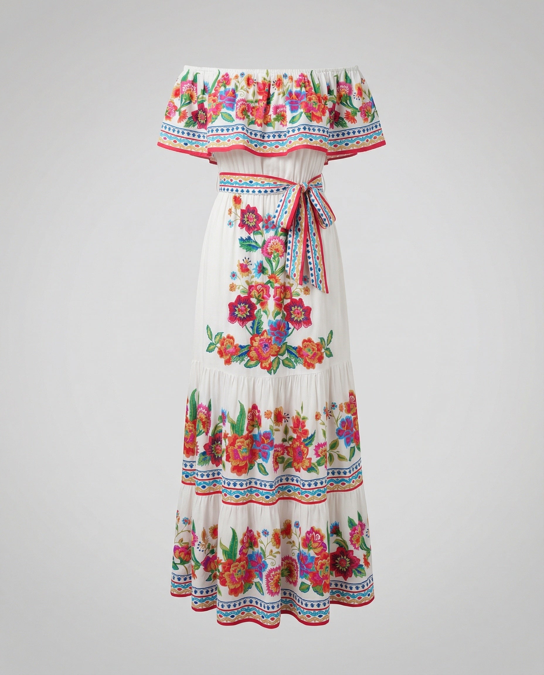 Women's Off-Shoulder Maxi Dress with Floral Patterns