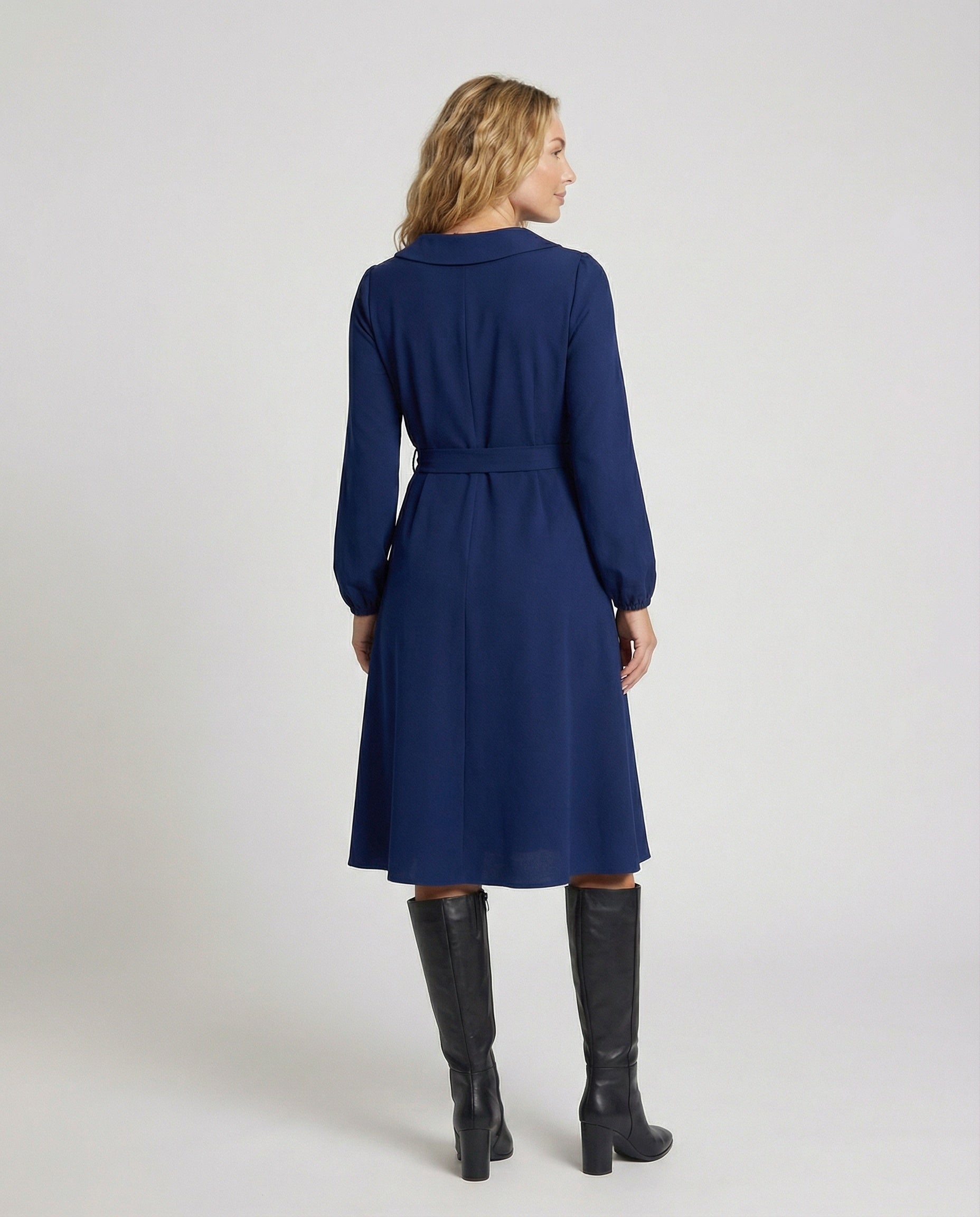 Women's Midi Dress with Tailored Cut and Button Details - Back View