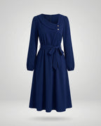 Women's Midi Dress with Tailored Cut and Button Details