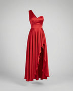 Women's Elegant Maxi Dress with Asymmetrical Hem and Ruffle Details
