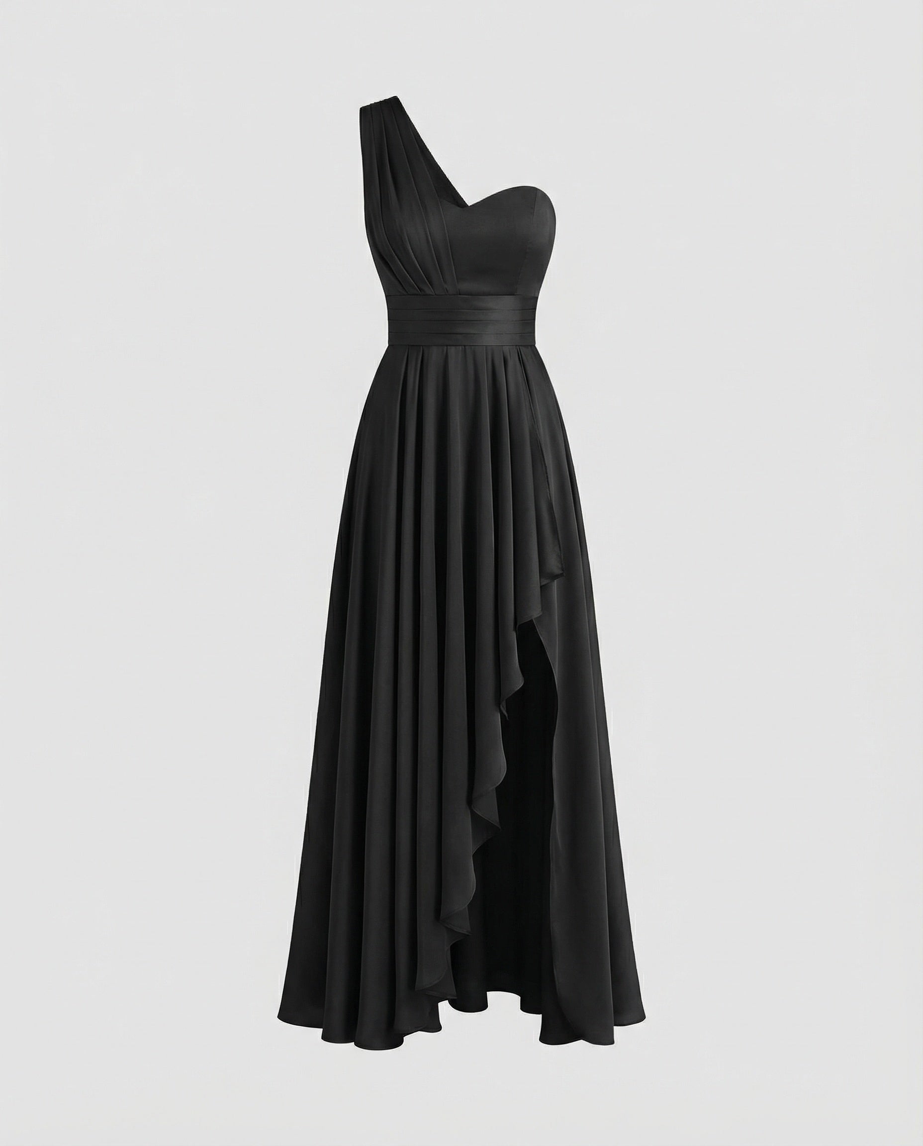 Women's Elegant Maxi Dress with Asymmetrical Hem and Ruffle Details