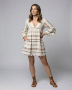 Women's Summer Tunic Dress with V-Neck and Lace Trim - Front View