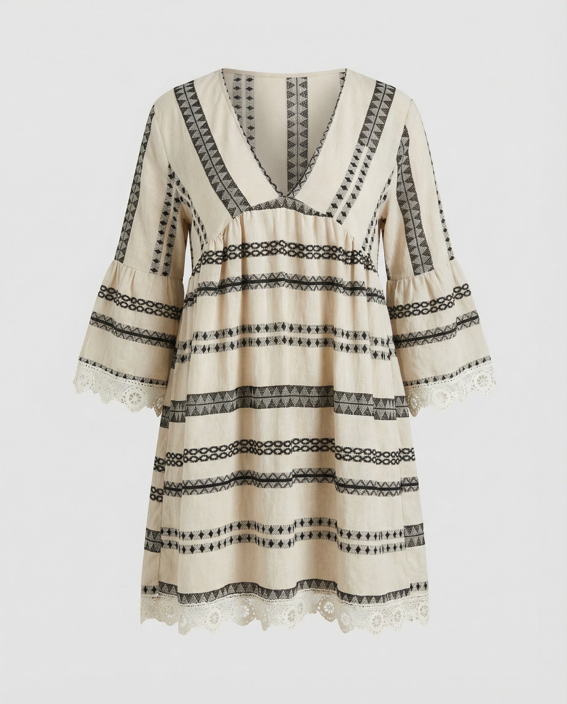 Women's Summer Tunic Dress with V-Neck and Lace Trim