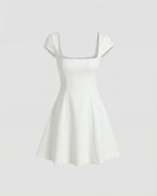 Women's Elegant Cocktail Dress with Square Neckline and Flared Skirt
