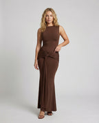 Women's Elegant Wrap Maxi Dress with High Slit, Sophisticated Draping - Front View