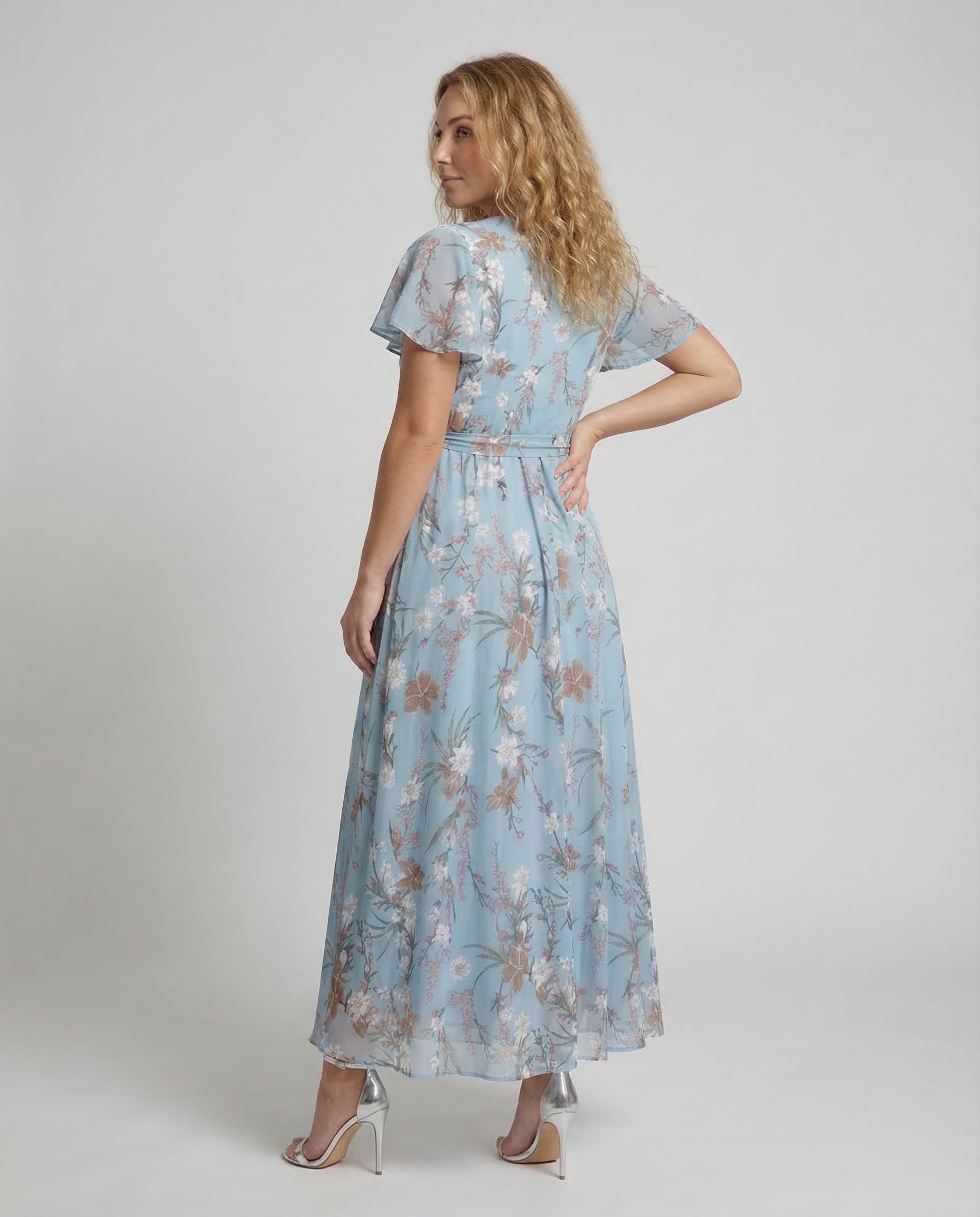 Women's Maxi Dress with Floral Design - Back View