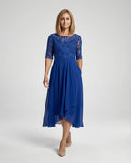 Elegant Chiffon Evening Dress with Lace - Front View