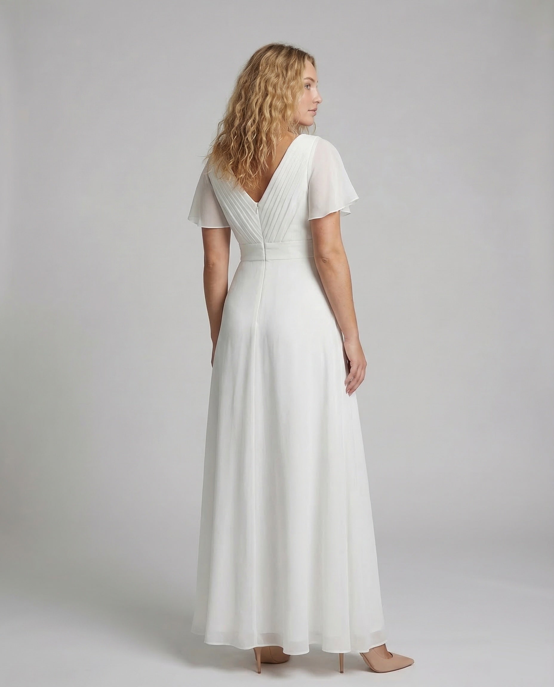 Evening Gown Long From Tulle with V-Neck - Back View