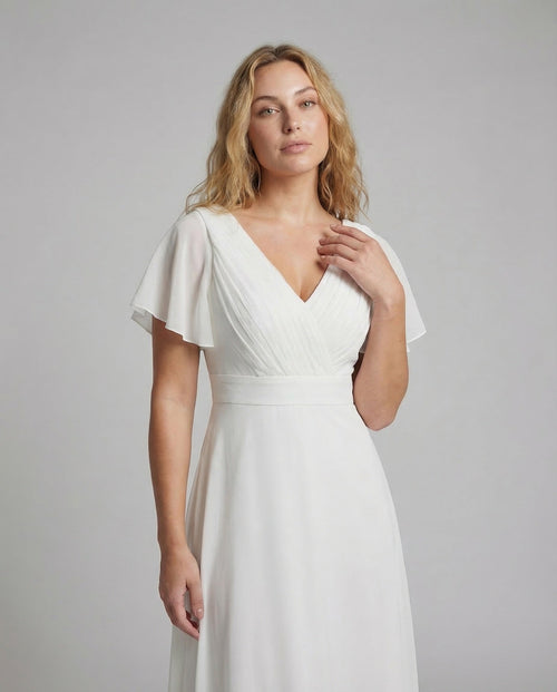 Evening Gown Long From Tulle with V-Neck - Upper Body View