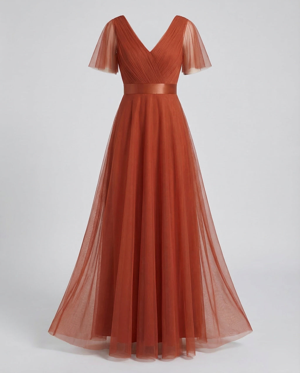 Evening Gown Long From Tulle with V-Neck
