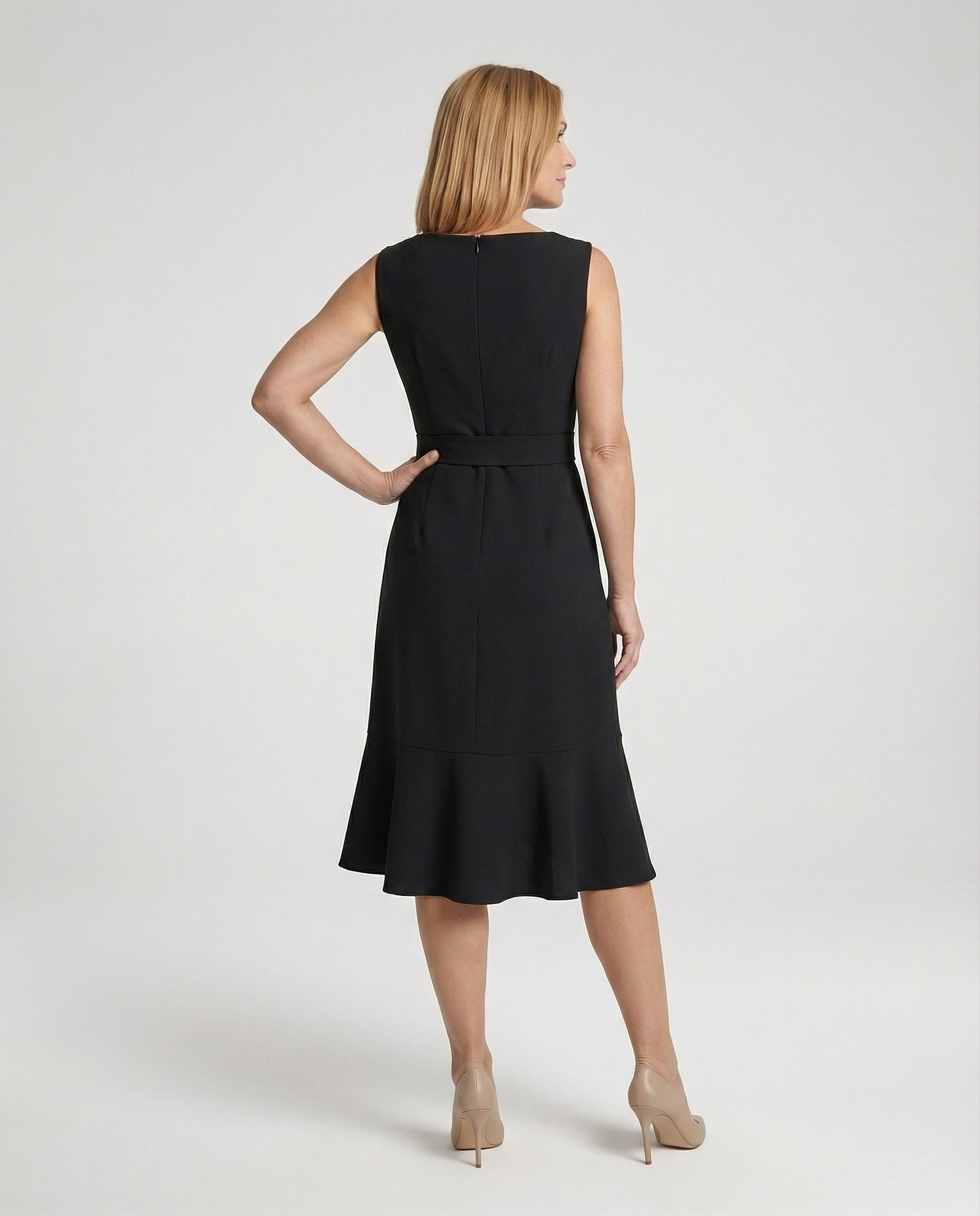 Midi Dress Women Sleeveless with Ruffle - Back View