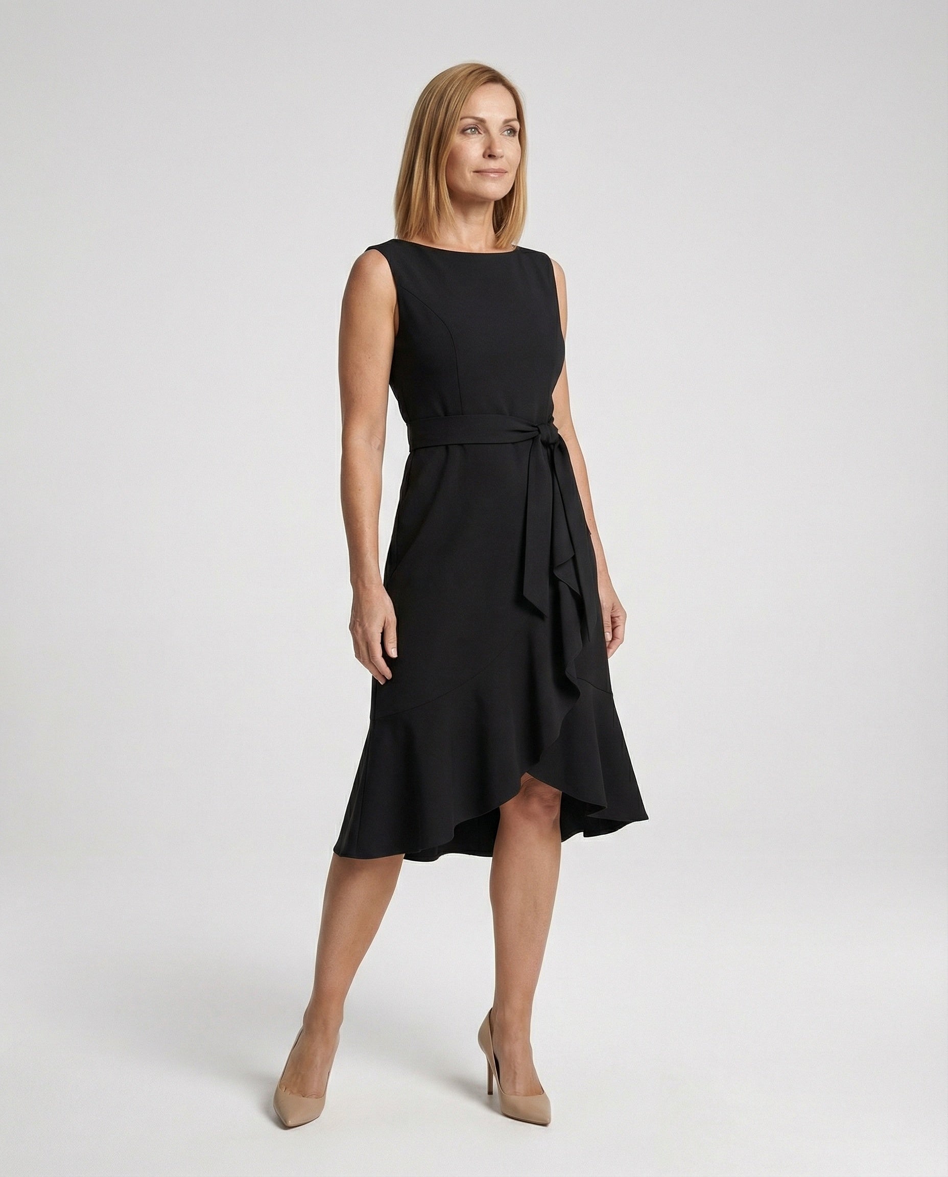 Midi Dress Women Sleeveless with Ruffle - Front View