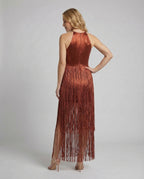 Fringed Evening Dress for Women with Halter Neck - Back View
