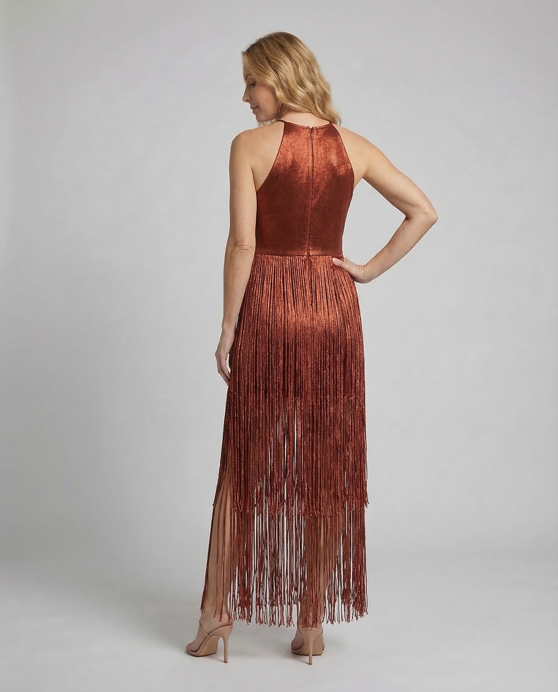 Fringed Evening Dress for Women with Halter Neck - Back View