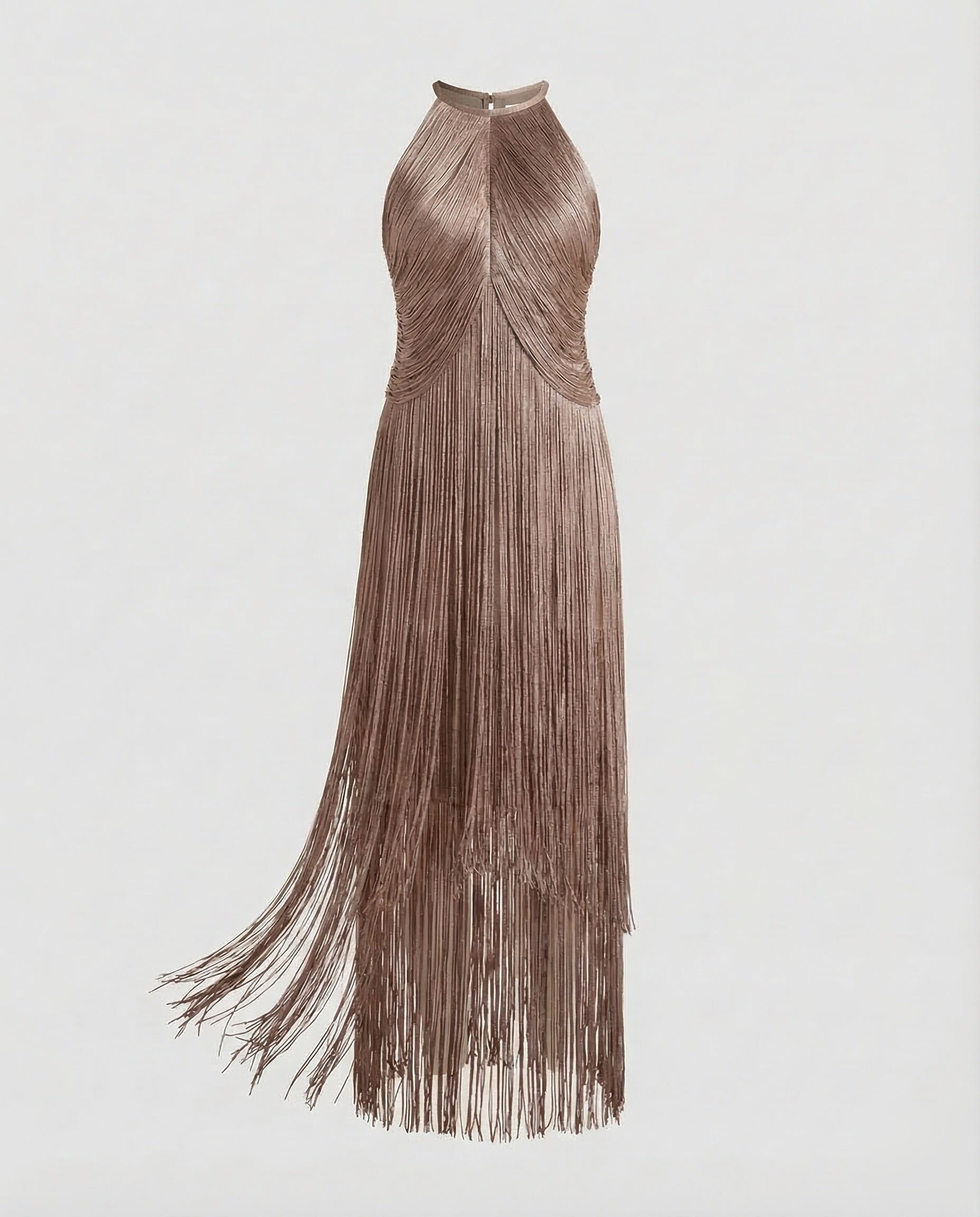 Fringed Evening Dress for Women with Halter Neck