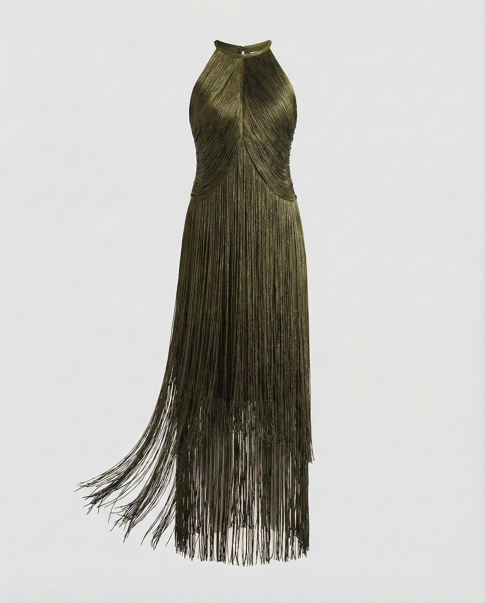 Fringed Evening Dress for Women with Halter Neck