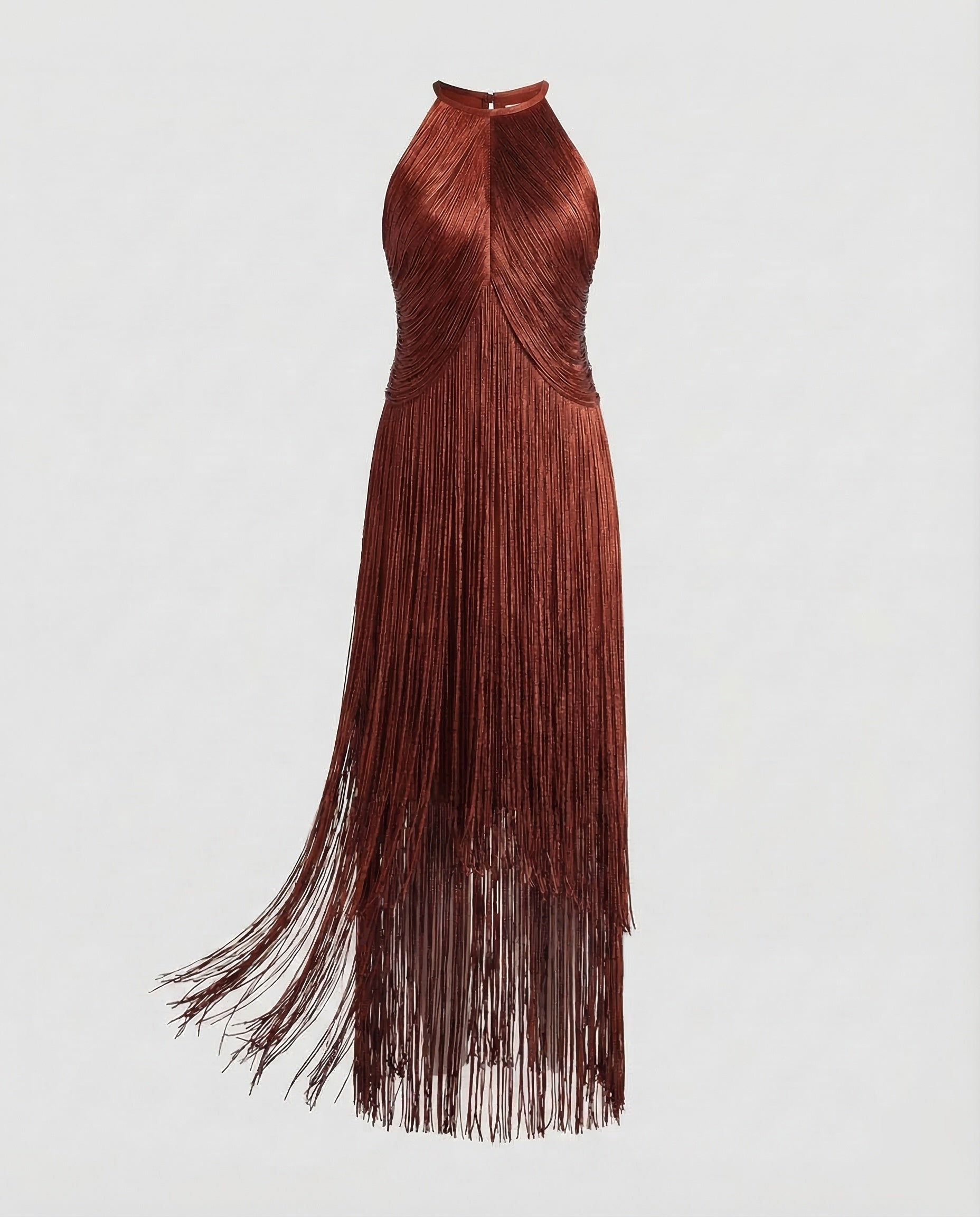 Fringed Evening Dress for Women with Halter Neck