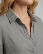 Linen Maxi Dress Women with Button Placket - Close-Up Detail