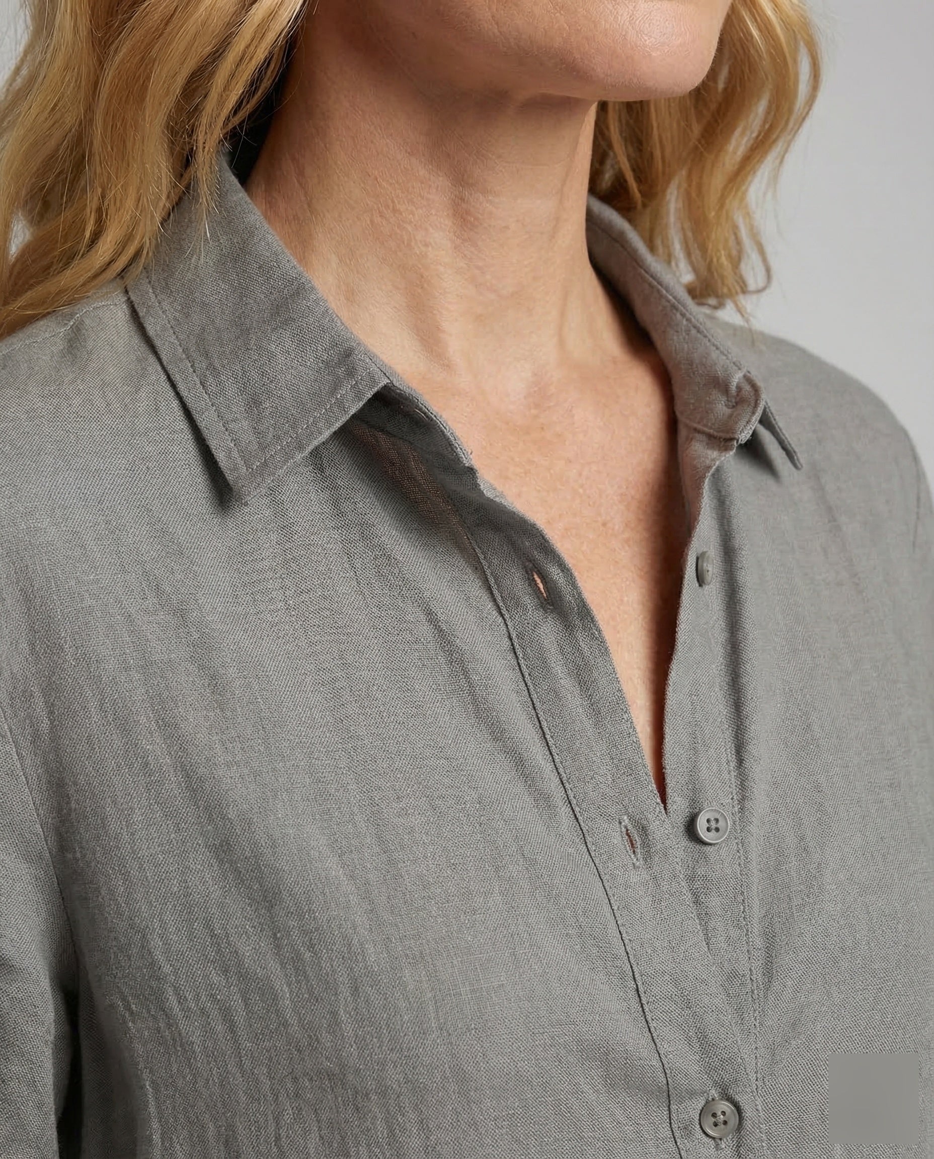 Linen Maxi Dress Women with Button Placket - Close-Up Detail