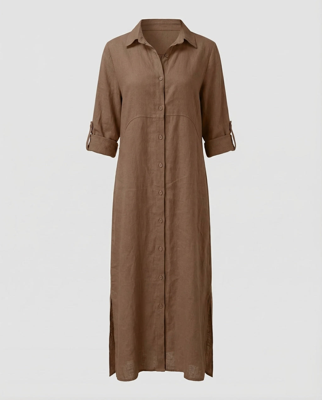 Linen Maxi Dress Women with Button Placket