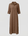 Linen Maxi Dress Women with Button Placket