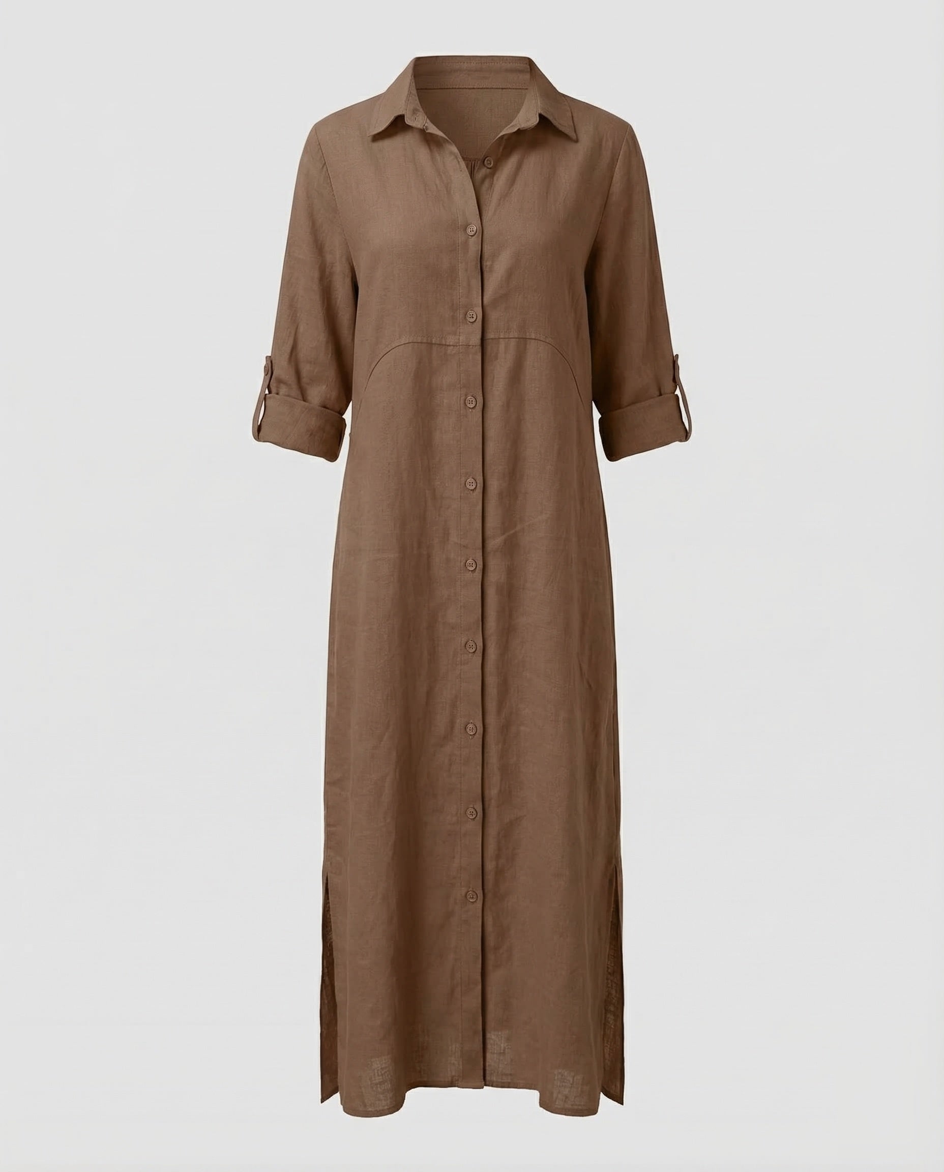 Linen Maxi Dress Women with Button Placket