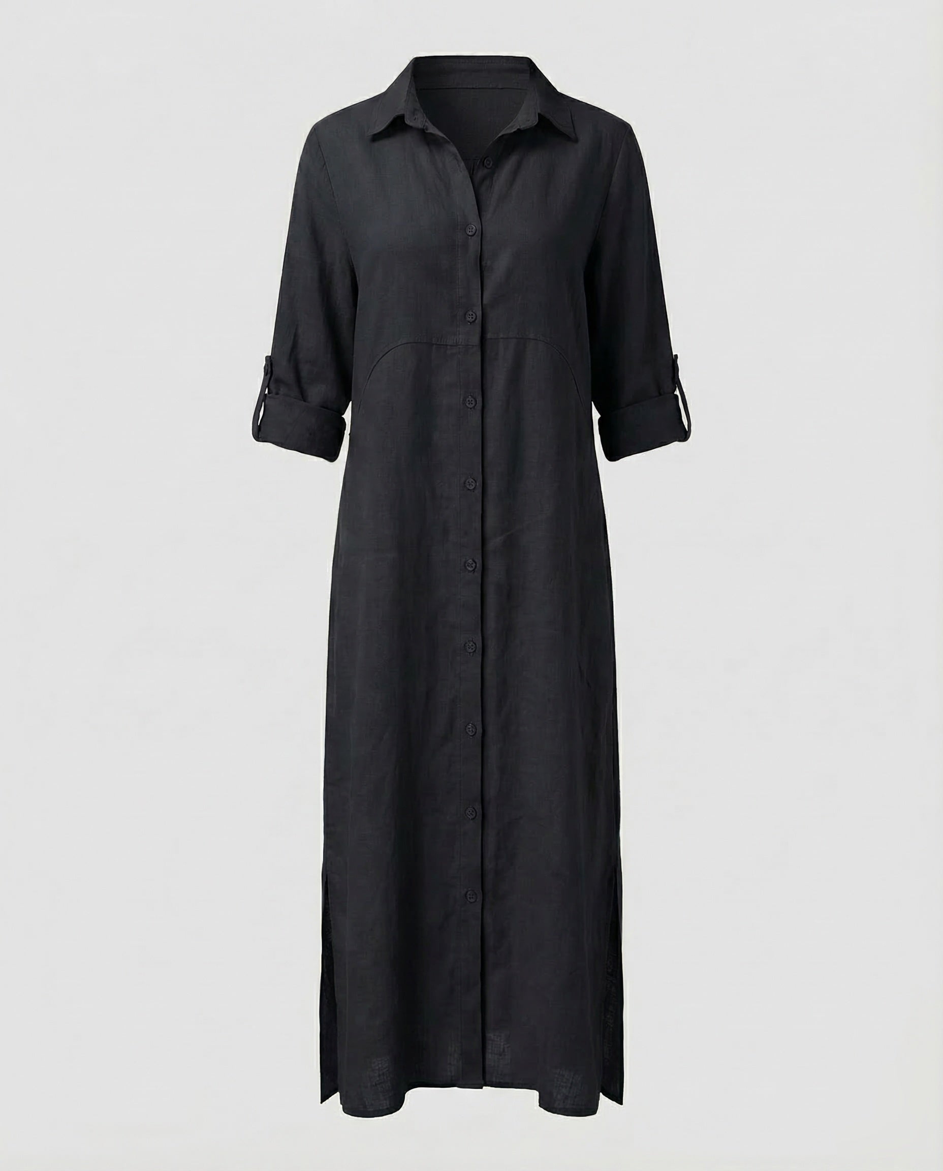 Linen Maxi Dress Women with Button Placket