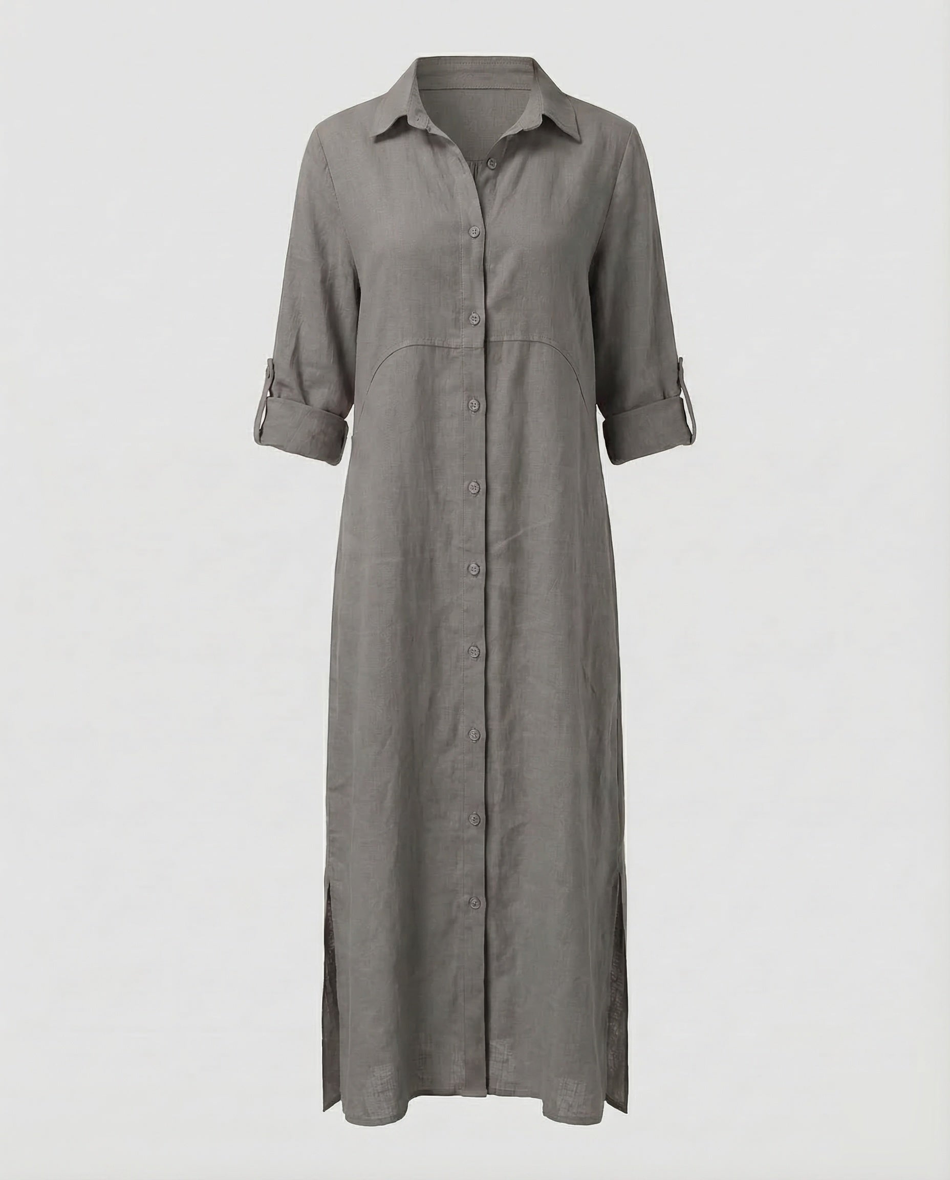 Linen Maxi Dress Women with Button Placket