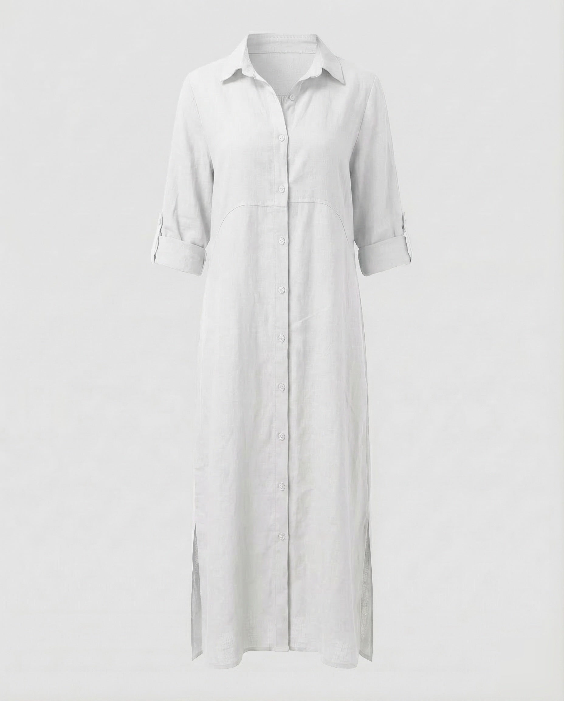 Linen Maxi Dress Women with Button Placket