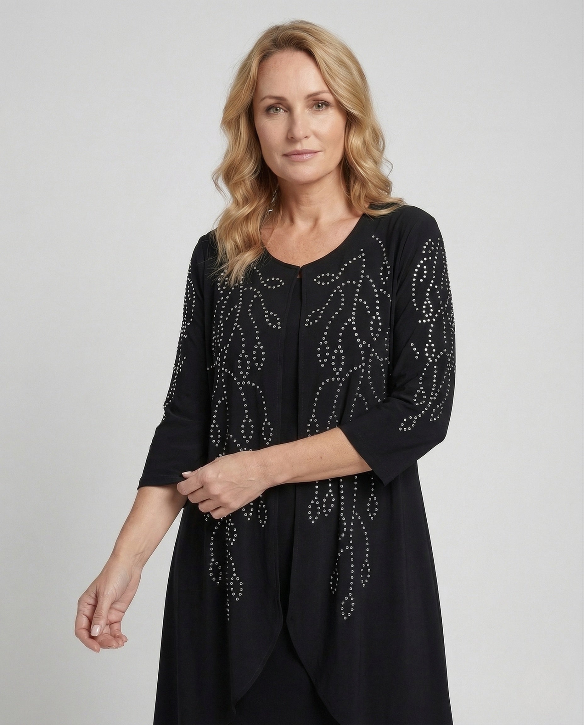 Women's Cocktail Dress Elegant with Rhinestones - Upper Body View