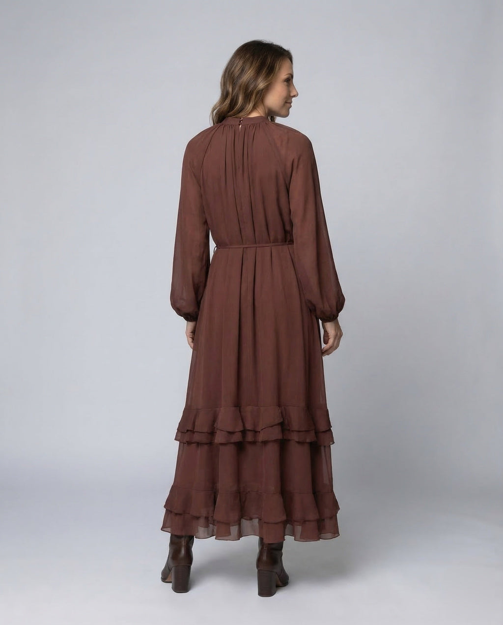 Elegant Maxi Dress for Women with Ruffles - Back View