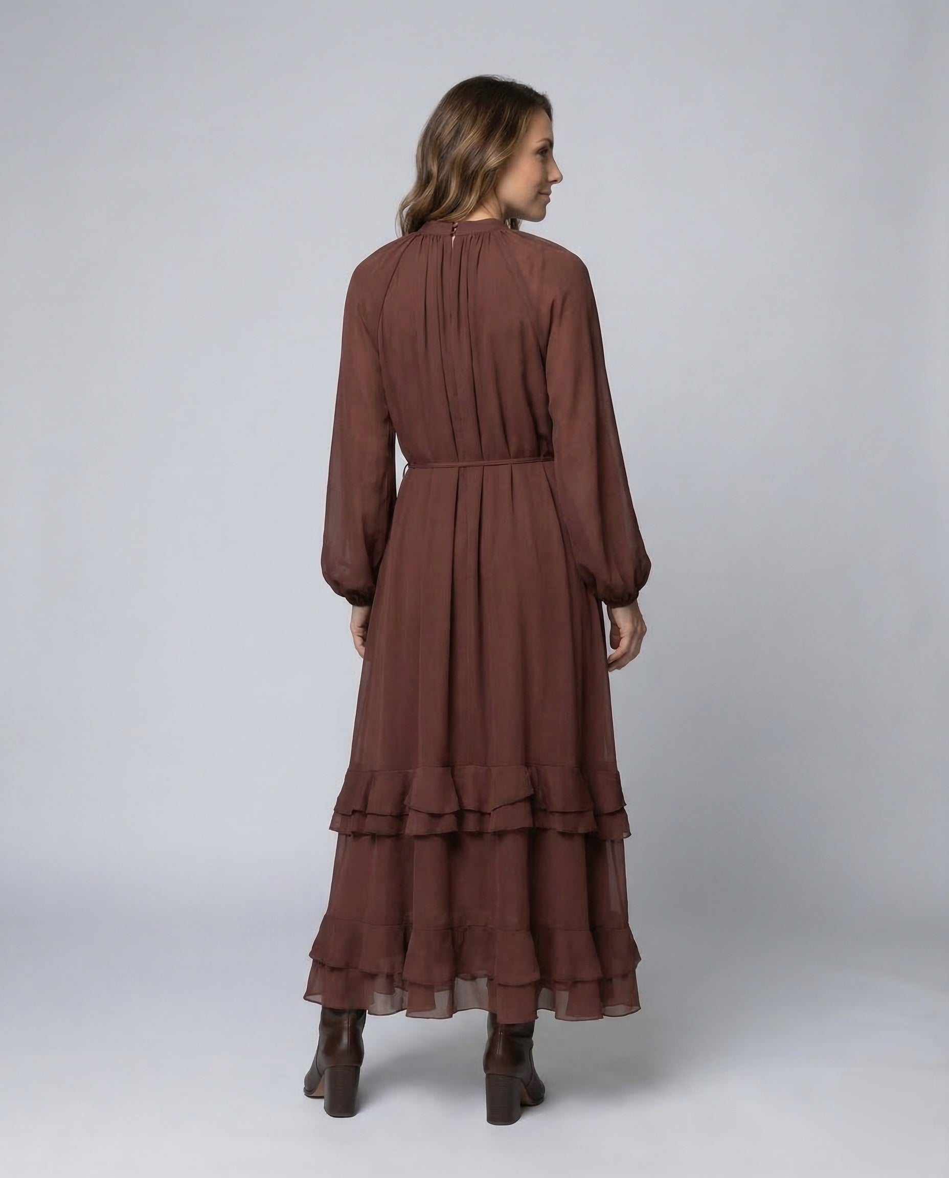 Elegant Maxi Dress for Women with Ruffles - Back View