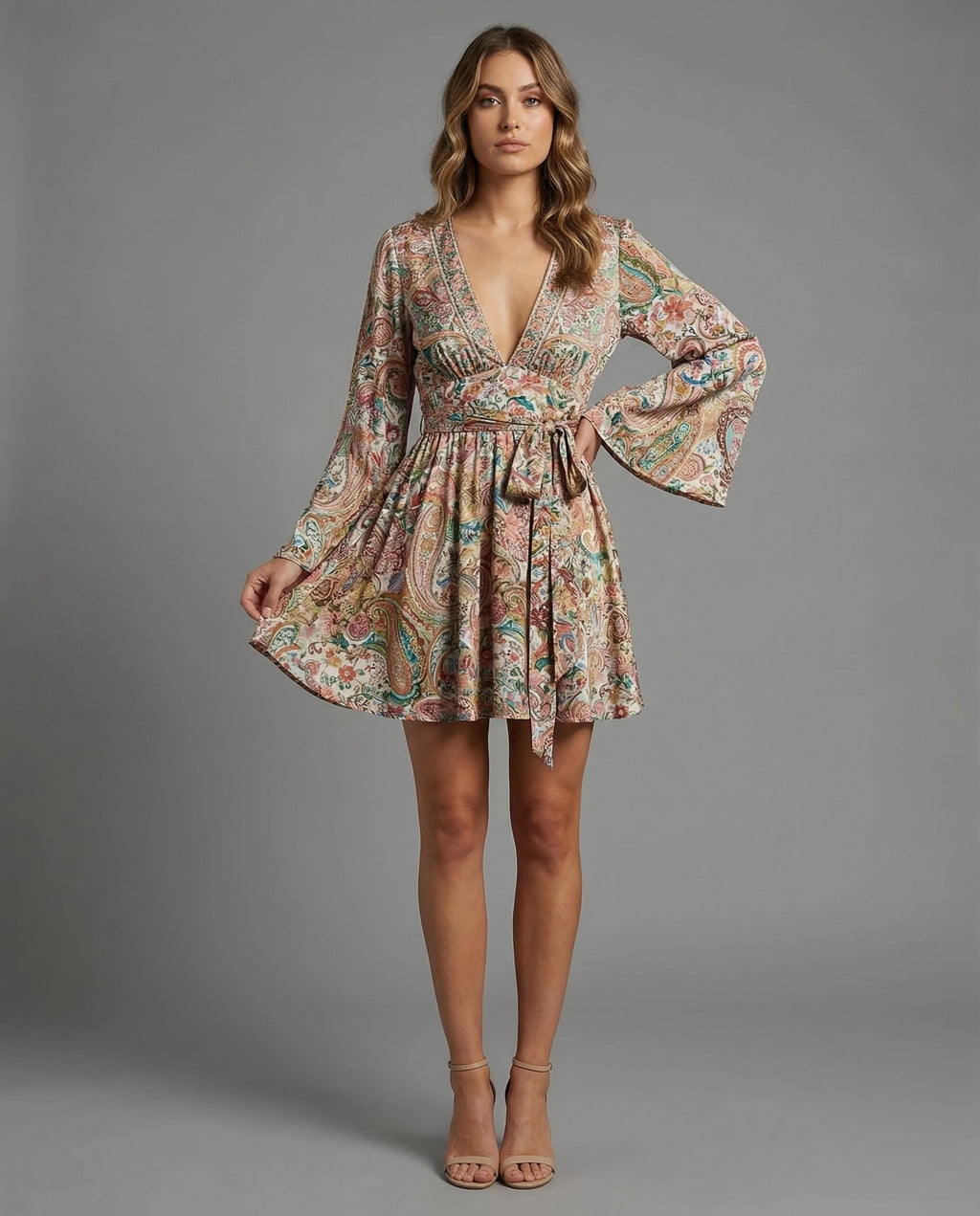 Boho Casual Dress Women Wrap Dress - Front View
