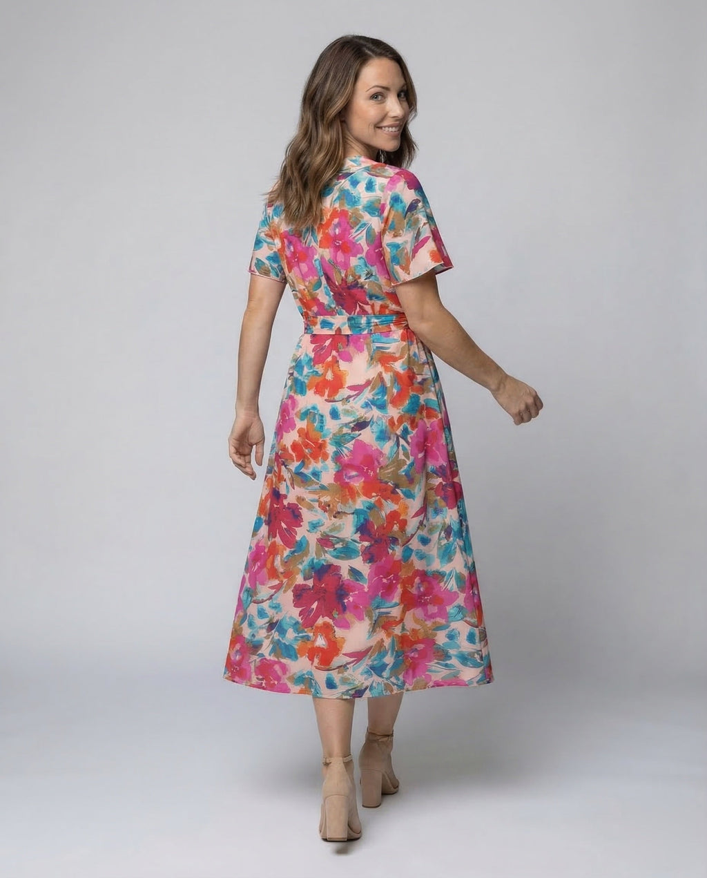 Leisure Dress Women Midi Dress Kimono - Back View