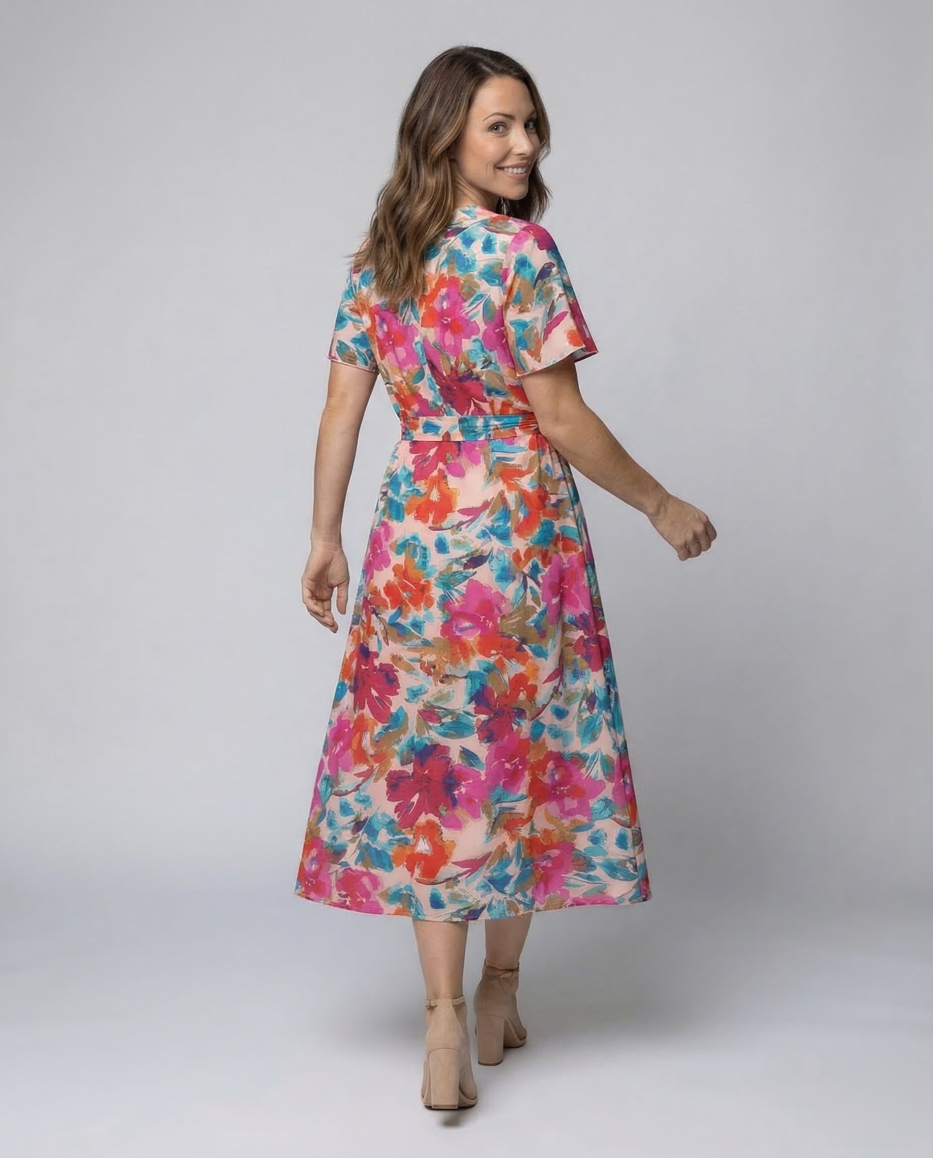 Leisure Dress Women Midi Dress Kimono - Back View