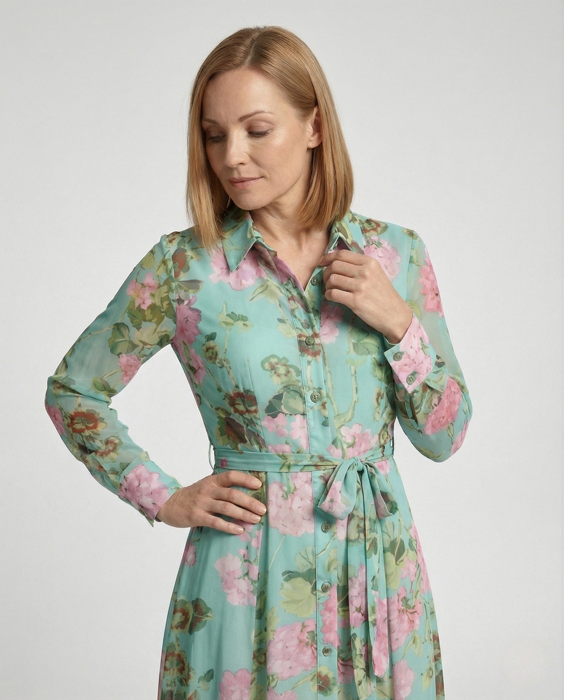 Flower Dress Maxi Dress Women Chiffon - Upper Body View