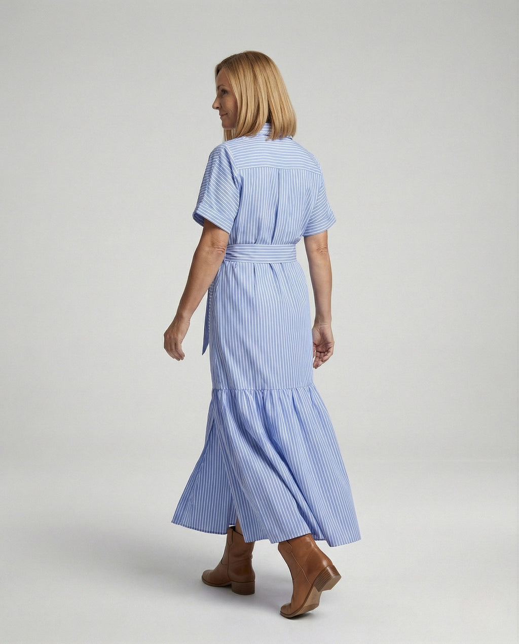 Maxi Dress Women's Shirt Dress with Belt - Back View