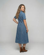 Leisure Dress Women Denim Midi Dress - Back View