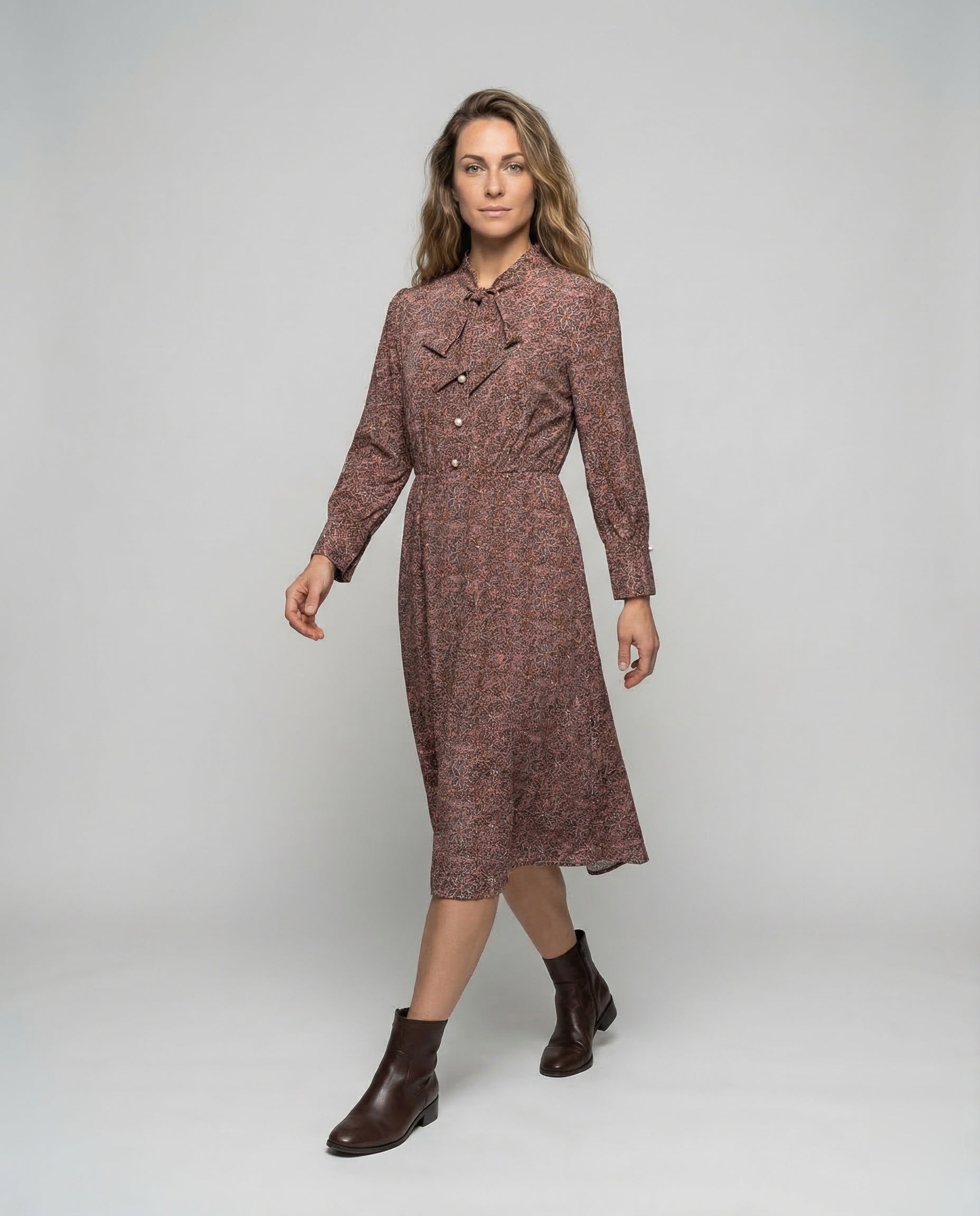 Maxi Dress Women Bow Collar - Front View