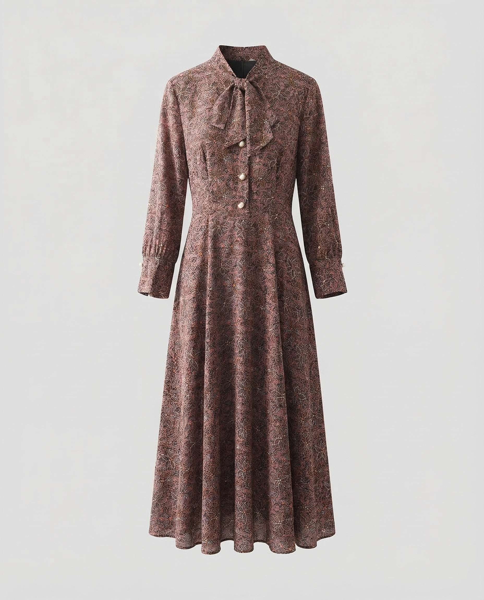 Maxi Dress Women Bow Collar