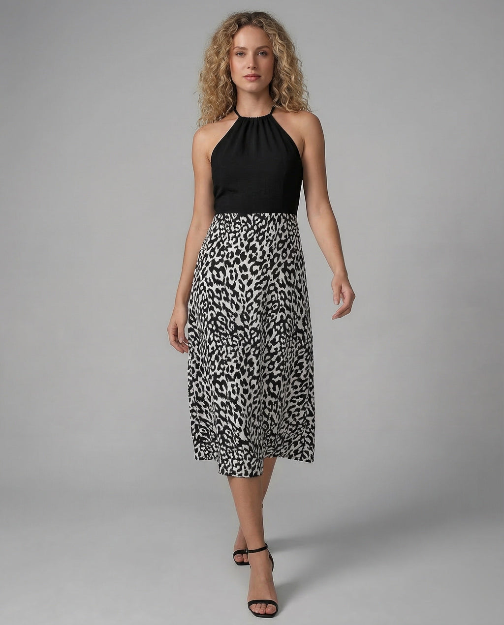 Casual Dress Women Halter Midi Dress - Front View