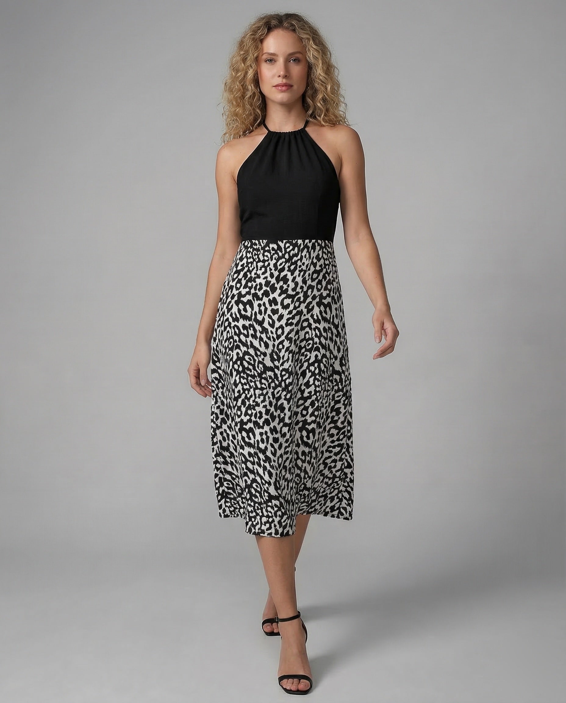 Casual Dress Women Halter Midi Dress - Front View