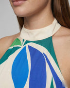 Sleeveless Maxi Dress Women's Stand Collar Gathered Skirt - Close-Up Detail