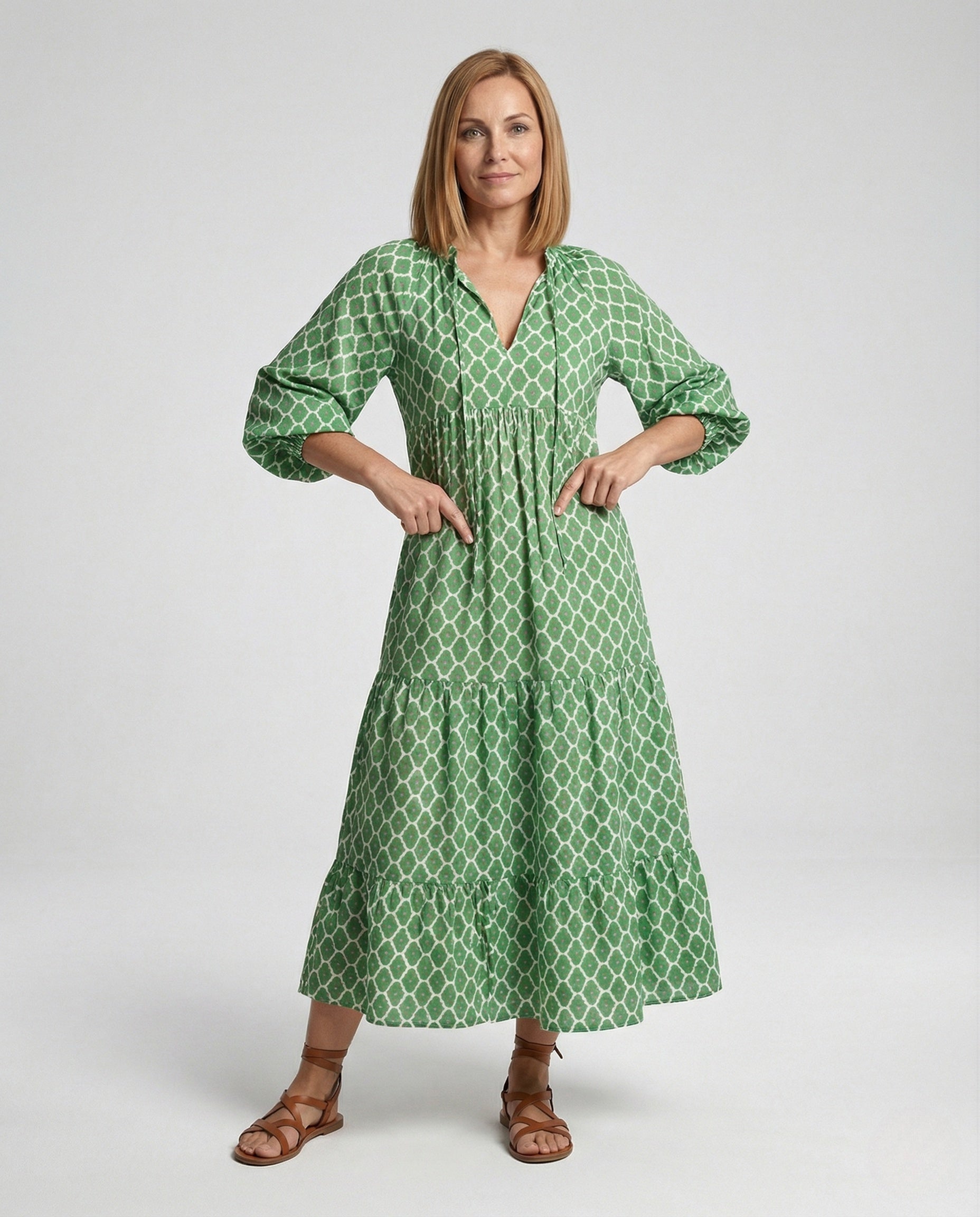 V Neck Dress Geometric Print Women - Front View