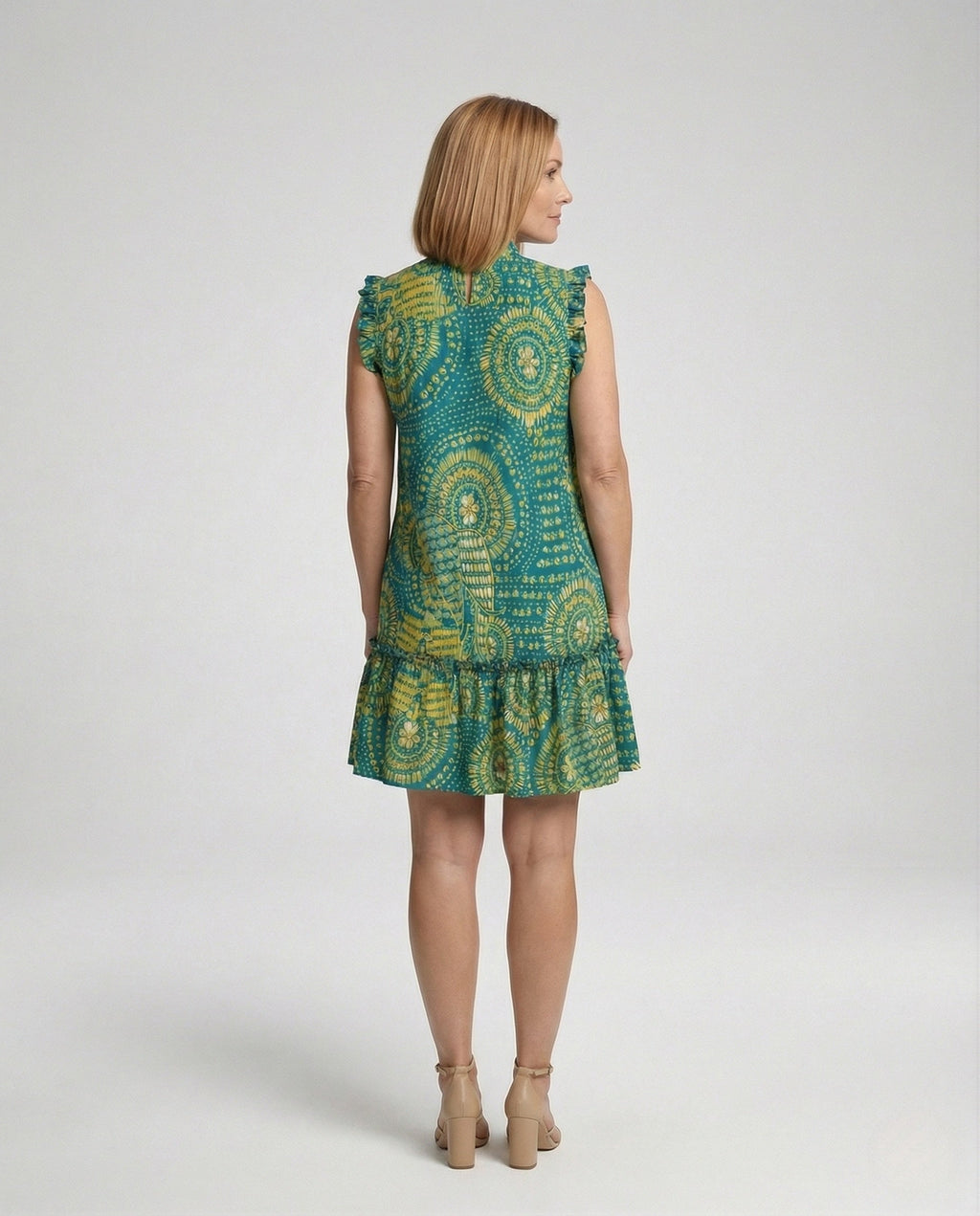 Ruffle Dress Sleeveless Boho Print Women - Back View